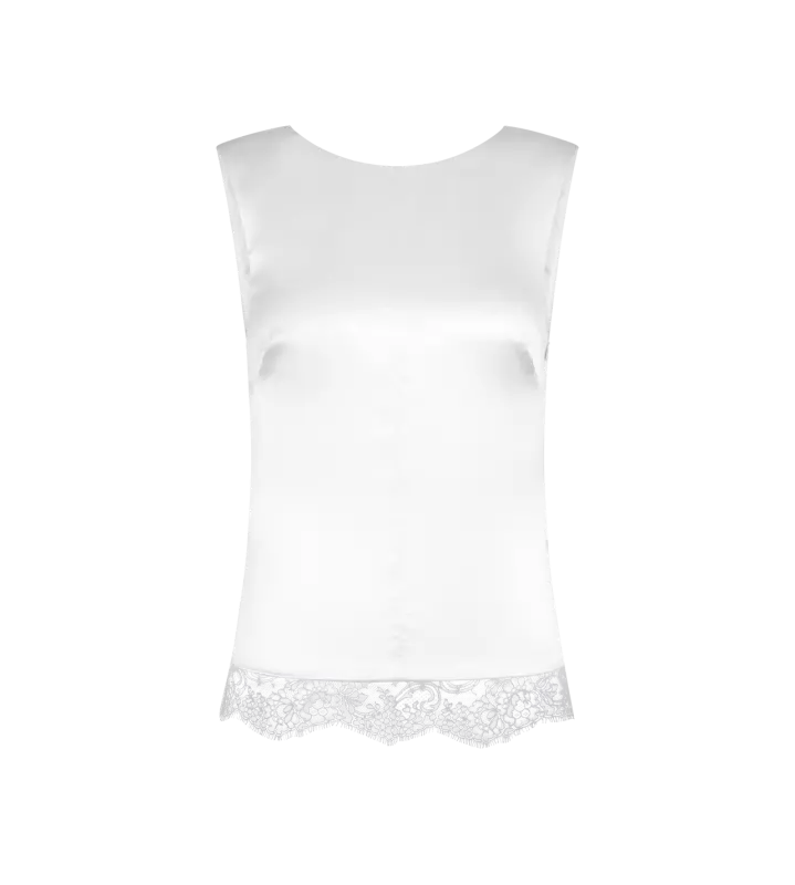 SLEEVELESS SILK TOP WITH V-BACK AND LACE INSERTS online